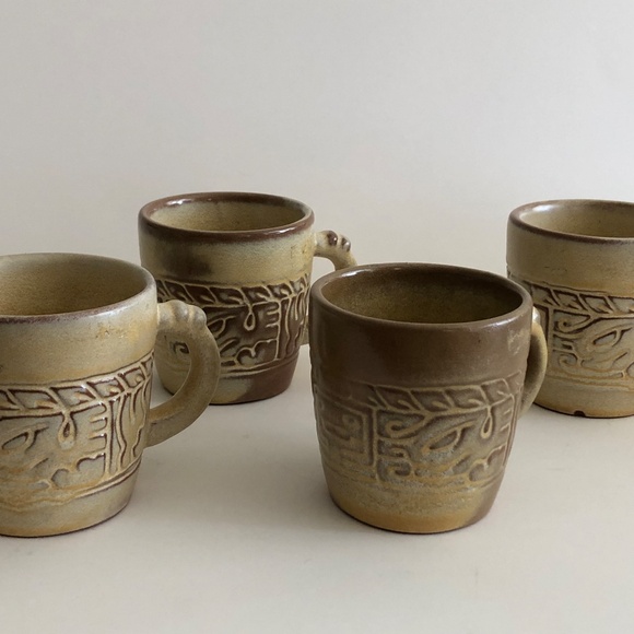 Frankoma 7C Pottery Mayan Aztec Coffee mug Set of 4 - Picture 2 of 2